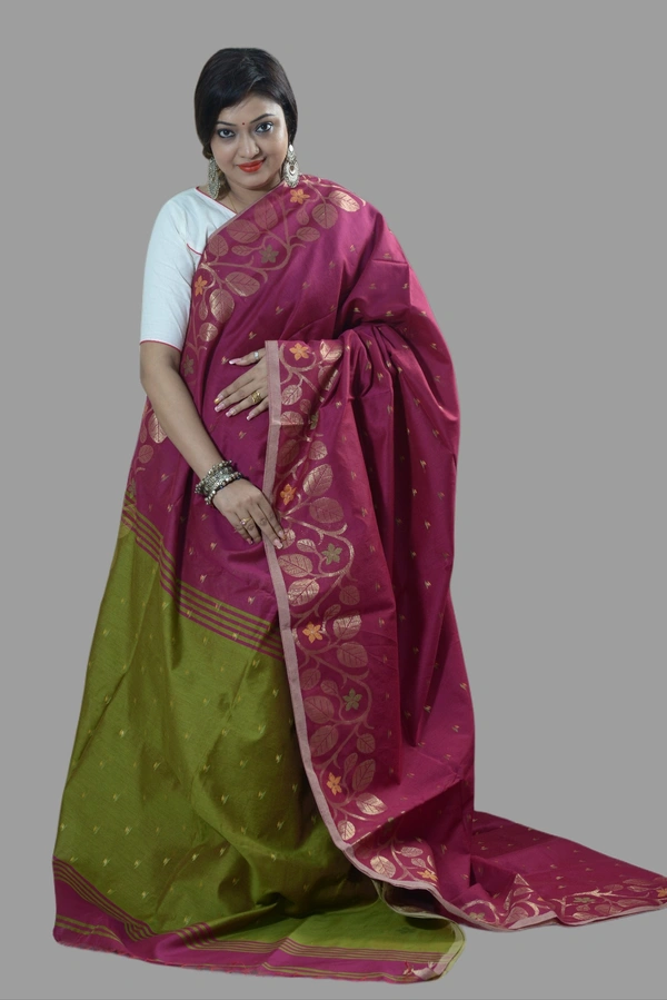 SKU0415 :    Elegant Poly Cotton Saree – Lightweight & Comfortable Daily Wear  - Normal Length 6.3 mtr Plus, Buti / Booti, Dry Clean Only, Yes