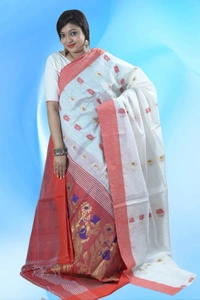 SKU0417 : Elegant Poly Cotton Saree – Lightweight & Comfortable Daily Wear  - Normal Length 6.3 mtr Plus, White, Buti / Booti, Dry Clean Only, Yes