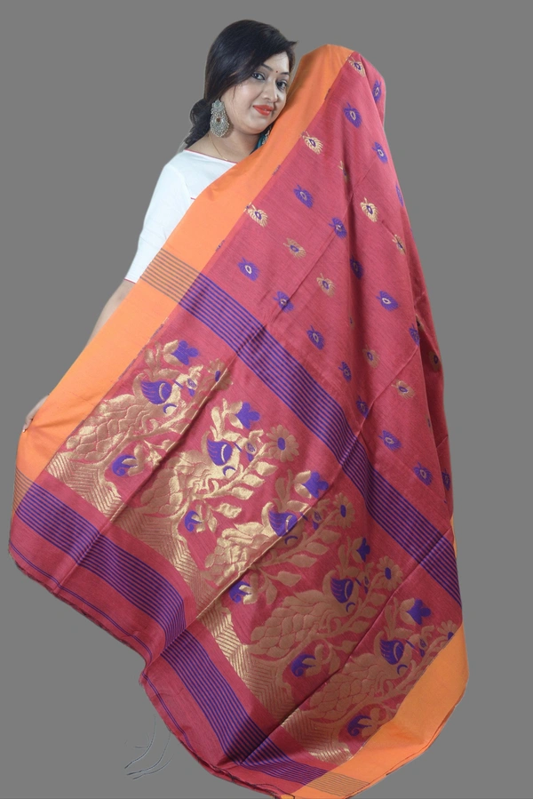 SKU0419 : Elegant Poly Cotton Saree – Lightweight & Comfortable Daily Wear - Normal Length 6.3 mtr Plus, Buti / Booti, Dry Clean Only, Yes