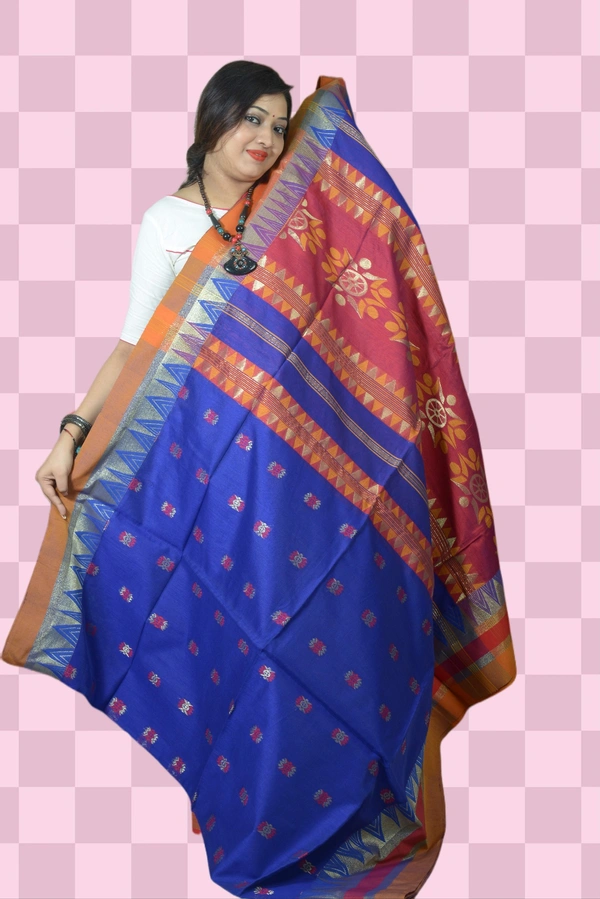 SKU0431 :   Elegant Poly Cotton Saree – Lightweight & Comfortable Daily Wear  - Normal Length 6.3 mtr Plus, Blue, Buti / Booti, Dry Clean Only, Yes