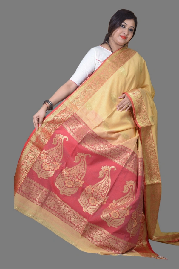SKU0432 : Elegant Poly Cotton Saree – Lightweight & Comfortable Daily Wear  - Normal Length 6.3 mtr Plus, Tussar, Buti / Booti, Dry Clean Only, Yes