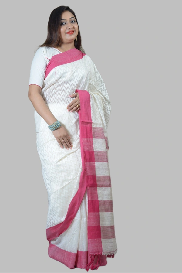 SKU0439 : Elegant Handwoven Resham Matka Saree Traditional Weave - Normal Length 6.5 mtr, White, Dry Clean Only, Yes