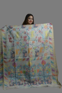 SKU-0440, Moslin->With Blouse Piece - Normal Length 6.5 mtr, Offwhite, Abstract, Dry Clean Only, Yes