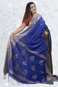 SKU0390 : Pure Khadi Cotton Saree – Handwoven, Lightweight & Breathable Fabric  - Normal Length 6.3 mtr Plus, Blue, Buti / Booti, Hand Wash, Yes