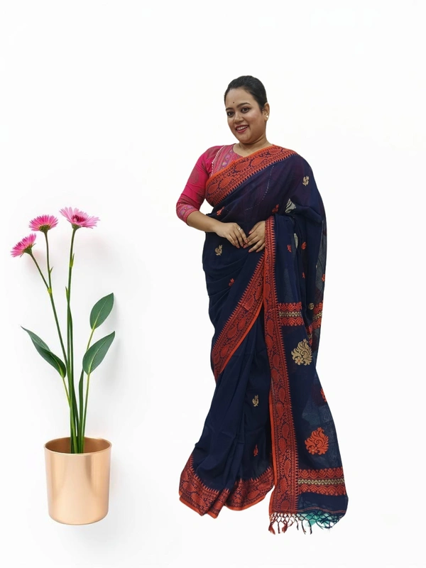 SKU0707 : Pure Khadi Cotton Saree – Handwoven, Lightweight & Breathable Fabric - Hand Wash, Yes