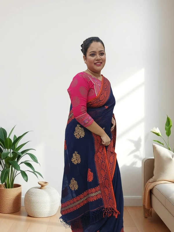 SKU0707 : Pure Khadi Cotton Saree – Handwoven, Lightweight & Breathable Fabric - Hand Wash, Yes