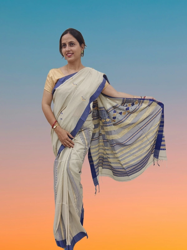SKU0711 : Pure Khadi Cotton Saree – Handwoven, Lightweight & Breathable Fabric - Hand Wash, Yes
