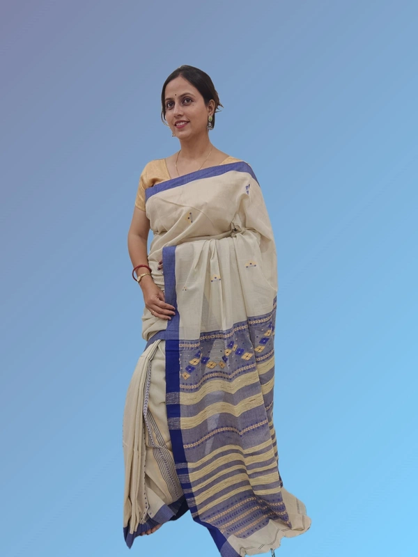 SKU0711 : Pure Khadi Cotton Saree – Handwoven, Lightweight & Breathable Fabric - Hand Wash, Yes
