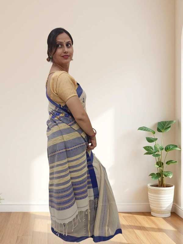 SKU0711 : Pure Khadi Cotton Saree – Handwoven, Lightweight & Breathable Fabric - Hand Wash, Yes