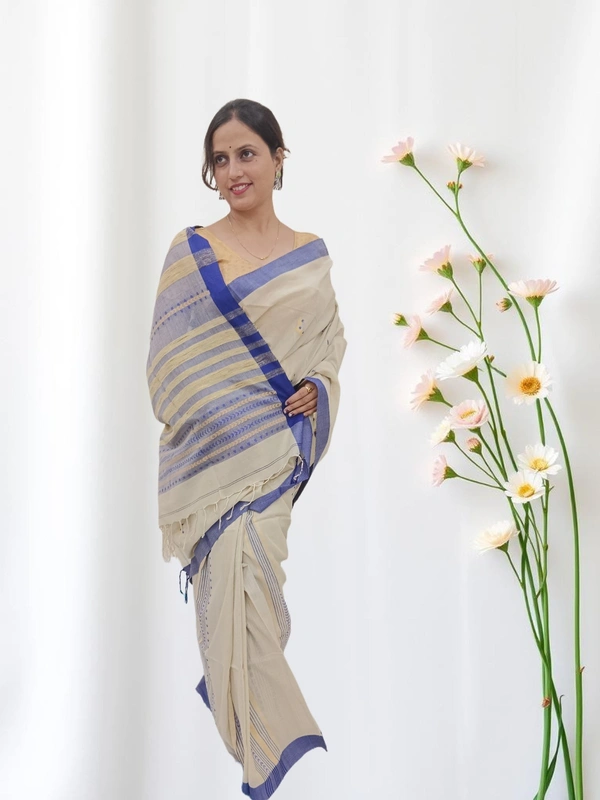 SKU0711 : Pure Khadi Cotton Saree – Handwoven, Lightweight & Breathable Fabric - Hand Wash, Yes