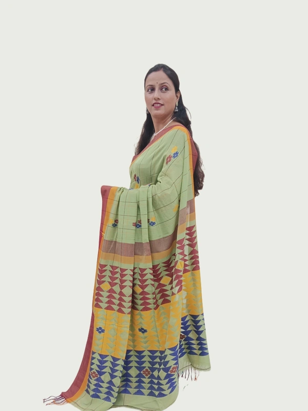 SKU0664 : Pure Khadi Cotton Saree – Handwoven, Lightweight & Breathable Fabric - Hand Wash, Yes