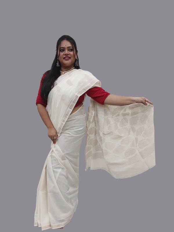 SKU0665 : Pure Khadi Cotton Saree – Handwoven, Lightweight & Breathable Fabric - Hand Wash, Yes