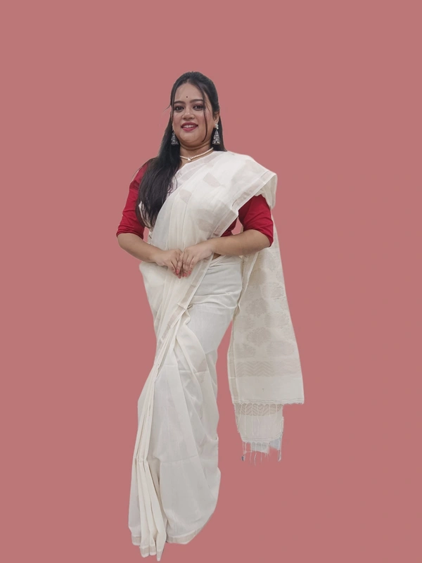 SKU0665 : Pure Khadi Cotton Saree – Handwoven, Lightweight & Breathable Fabric - Hand Wash, Yes