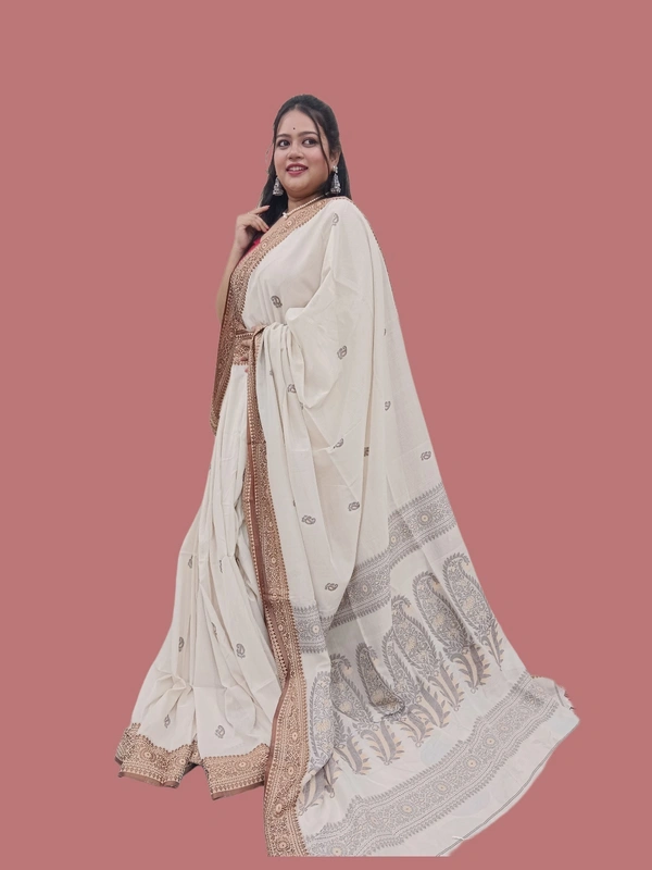 SKU0666 : Pure Khadi Cotton Saree – Handwoven, Lightweight & Breathable Fabric - Hand Wash, Yes