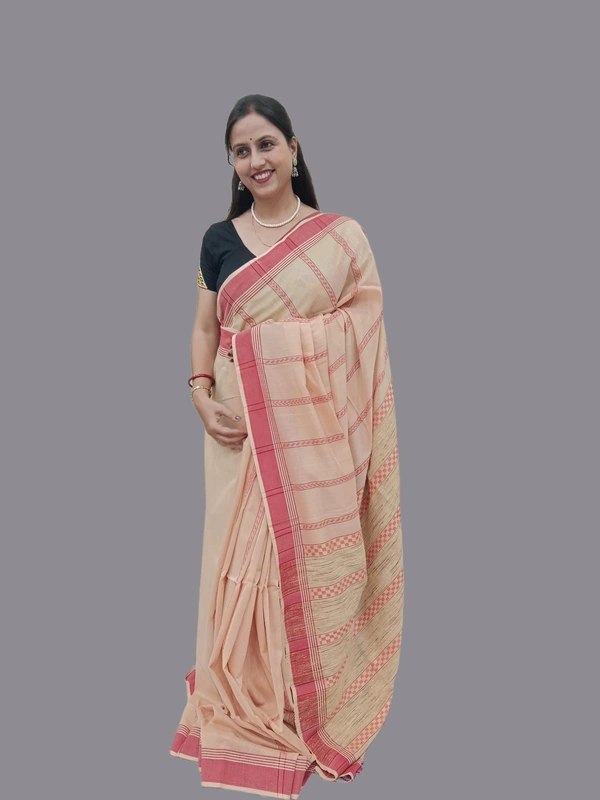 SKU0668 : Pure Khadi Cotton Saree – Handwoven, Lightweight & Breathable Fabric - Hand Wash, Yes