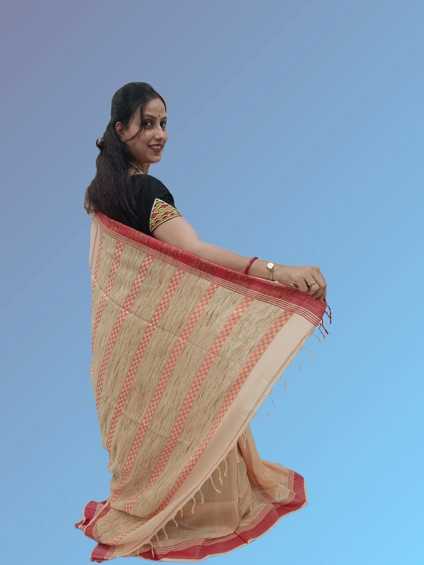 SKU0668 : Pure Khadi Cotton Saree – Handwoven, Lightweight & Breathable Fabric - Hand Wash, Yes