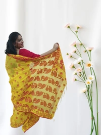 SKU0672 : Pure Khadi Cotton Saree – Handwoven, Lightweight & Breathable Fabric - Hand Wash, Yes