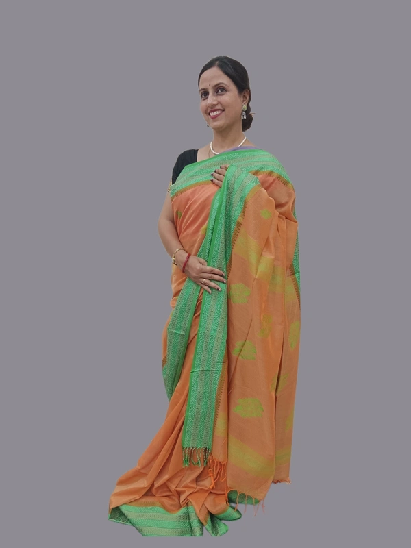 SKU0680 : Pure Khadi Cotton Saree – Handwoven, Lightweight & Breathable Fabric - Hand Wash, Yes
