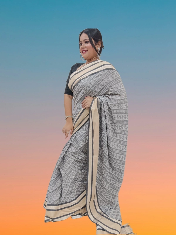 SKU0681 : Pure Khadi Cotton Saree – Handwoven, Lightweight & Breathable Fabric - Hand Wash, Yes