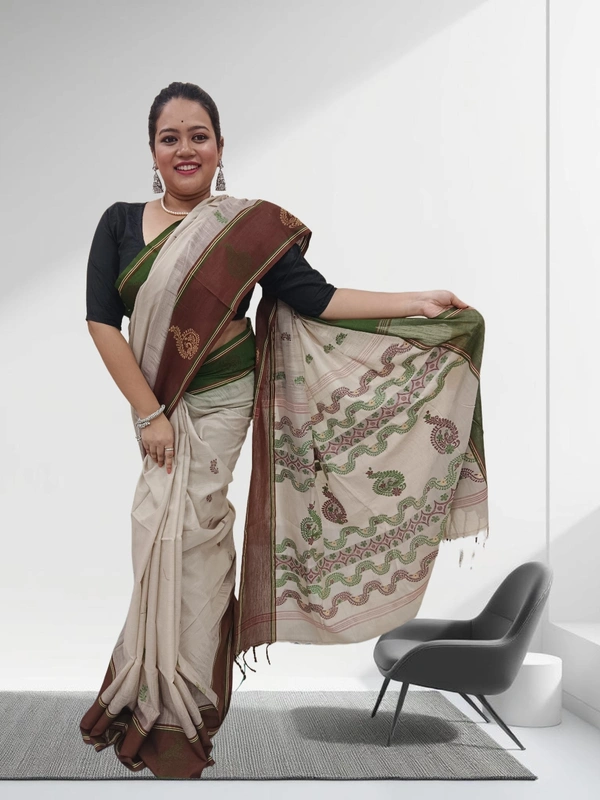 SKU0685 : Pure Khadi Cotton Saree – Handwoven, Lightweight & Breathable Fabric - Hand Wash, Yes