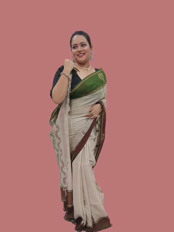 SKU0685 : Pure Khadi Cotton Saree – Handwoven, Lightweight & Breathable Fabric - Hand Wash, Yes