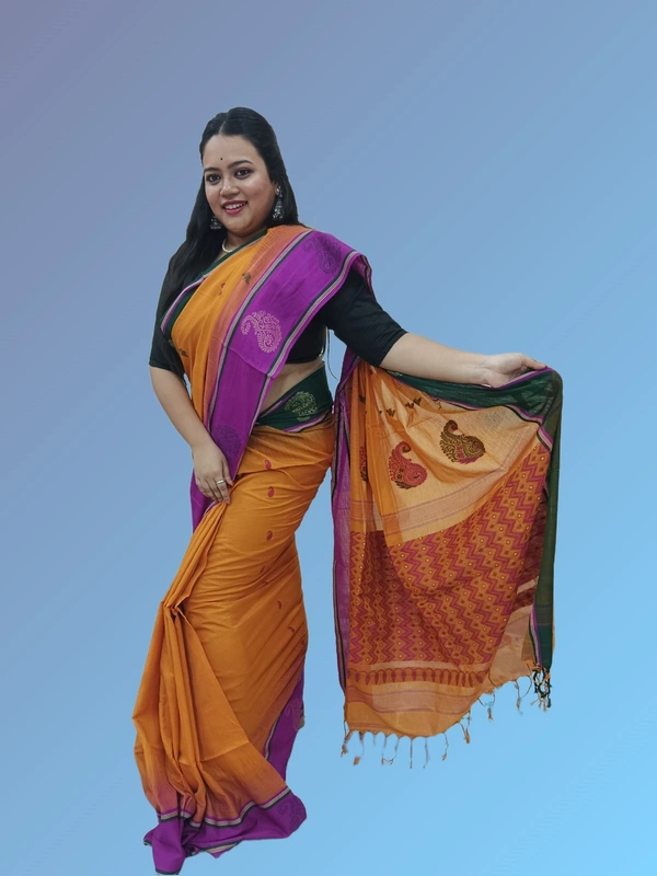 SKU0686 : Pure Khadi Cotton Saree – Handwoven, Lightweight & Breathable Fabric - Hand Wash, Yes