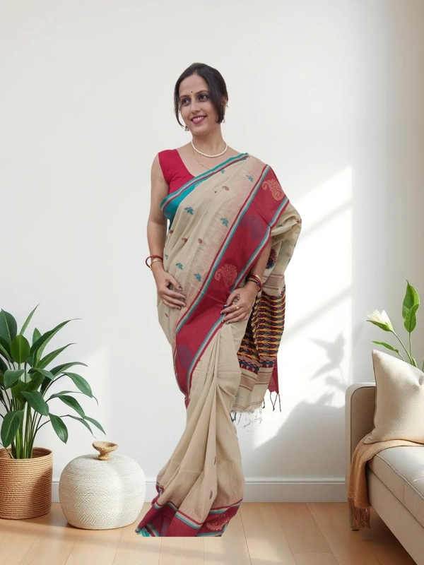 SKU0714 : Pure Khadi Cotton Saree – Handwoven, Lightweight & Breathable Fabric - Hand Wash, Yes