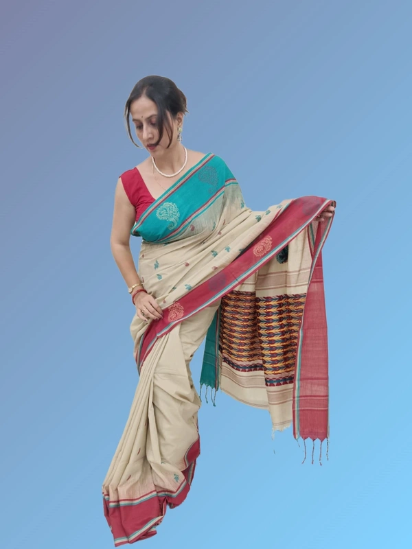 SKU0714 : Pure Khadi Cotton Saree – Handwoven, Lightweight & Breathable Fabric - Hand Wash, Yes