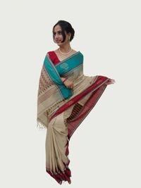 SKU0714 : Pure Khadi Cotton Saree – Handwoven, Lightweight & Breathable Fabric - Hand Wash, Yes