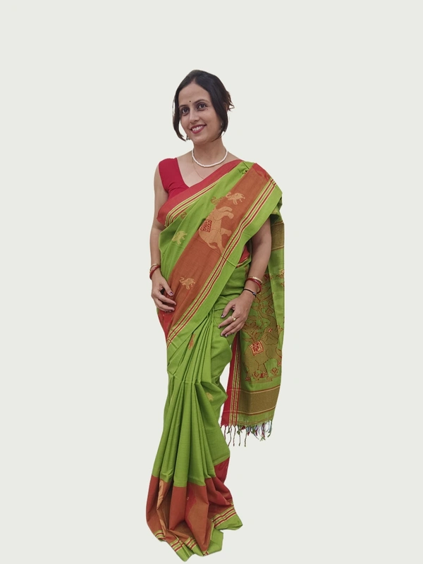SKU0690 : Pure Khadi Cotton Saree – Handwoven, Lightweight & Breathable Fabric - Hand Wash, Yes