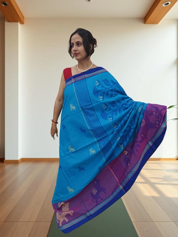 SKU0691 : Pure Khadi Cotton Saree – Handwoven, Lightweight & Breathable Fabric - Hand Wash, Yes