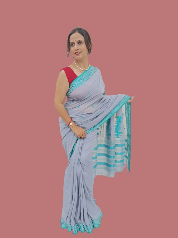 SKU0693 : Pure Khadi Cotton Saree – Handwoven, Lightweight & Breathable Fabric - Hand Wash, Yes