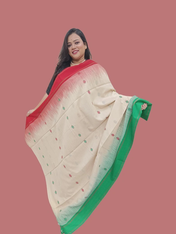 SKU0696 : Pure Khadi Cotton Saree – Handwoven, Lightweight & Breathable Fabric - Hand Wash, Yes
