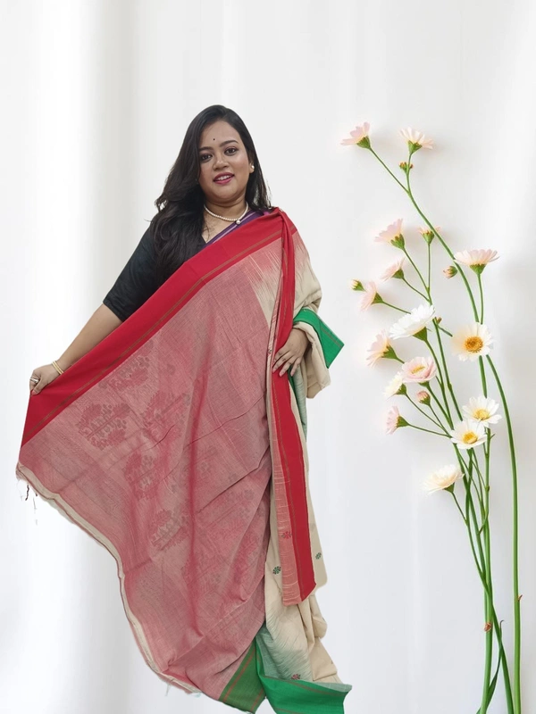 SKU0696 : Pure Khadi Cotton Saree – Handwoven, Lightweight & Breathable Fabric - Hand Wash, Yes
