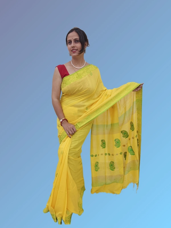 SKU0698 : Pure Khadi Cotton Saree – Handwoven, Lightweight & Breathable Fabric - Hand Wash, Yes