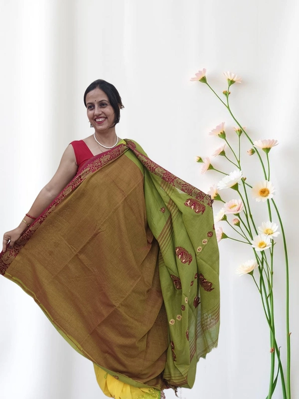 SKU0699 : Pure Khadi Cotton Saree – Handwoven, Lightweight & Breathable Fabric - Hand Wash, Yes