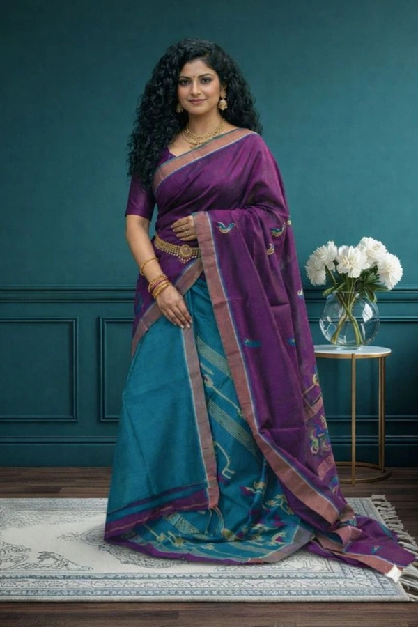 SKU0438 : Elegant Poly Cotton Saree – Lightweight & Comfortable Daily Wear - Normal Length 6.3 mtr Plus, Buti / Booti, Dry Clean Only, Yes