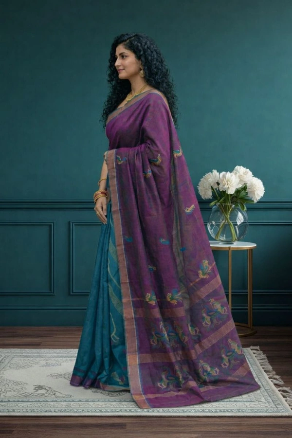 SKU0438 : Elegant Poly Cotton Saree – Lightweight & Comfortable Daily Wear - Normal Length 6.3 mtr Plus, Buti / Booti, Dry Clean Only, Yes