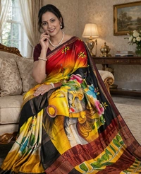 SKU1519 : Pure Tussar Silk Saree with Gujrati Work - Acid Painting