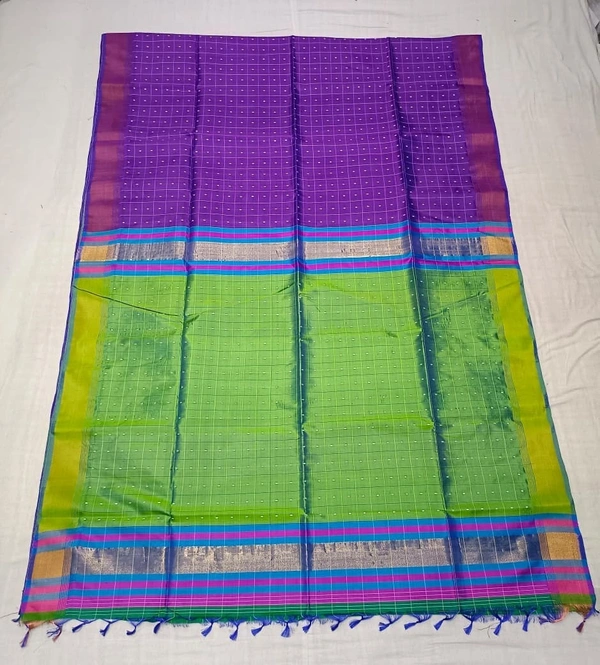 SKU0969 | Indian Soft Bishnupuri Katan Silk Saree | All body Dot Design | Premium Quality - Dry Wash Only, Yes