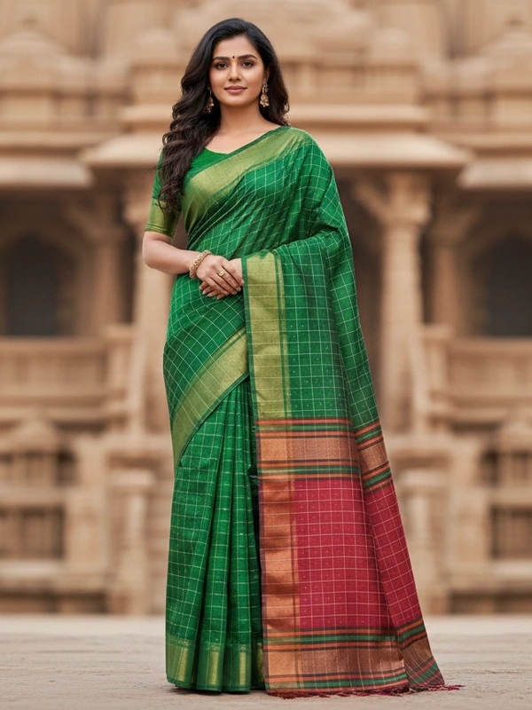 SKU0977 | Indian Soft Bishnupuri Katan Silk Saree | All body Dot Design | Premium Quality - Dry Wash Only, Yes