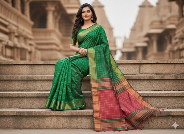 SKU0977 | Indian Soft Bishnupuri Katan Silk Saree | All body Dot Design | Premium Quality - Dry Wash Only, Yes