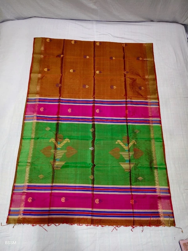 SKU0990 | Exclusive Indian Soft Bishnupuri Katan Silk Saree | Kolakhetra Saree | Premium Quality - Dry Wash Only, Yes