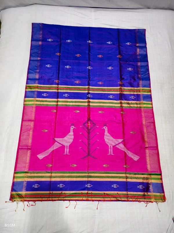 SKU0992 | Exclusive Indian Soft Bishnupuri Katan Silk Saree | Kolakhetra Saree | Premium Quality - Dry Wash Only, Yes
