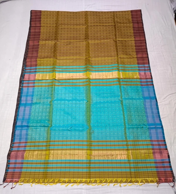 SKU0971 | Indian Soft Bishnupuri Katan Silk Saree | All body Dot Design | Premium Quality - Dry Wash Only, Yes