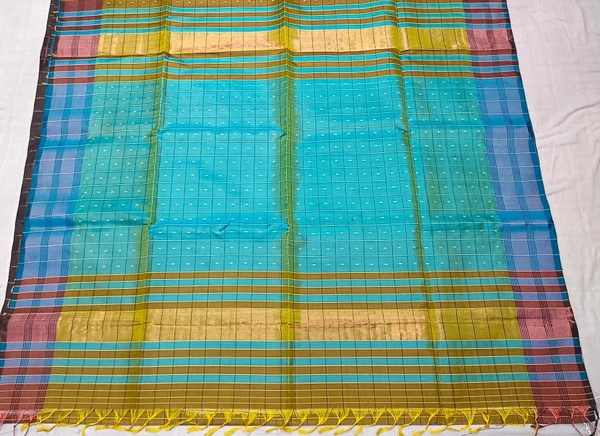 SKU0971 | Indian Soft Bishnupuri Katan Silk Saree | All body Dot Design | Premium Quality - Dry Wash Only, Yes