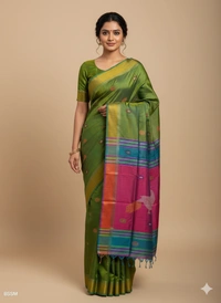 SKU1000 | Exclusive Indian Soft Bishnupuri Katan Silk Saree | Kolakhetra Saree | Premium Quality - Dry Wash Only, Yes