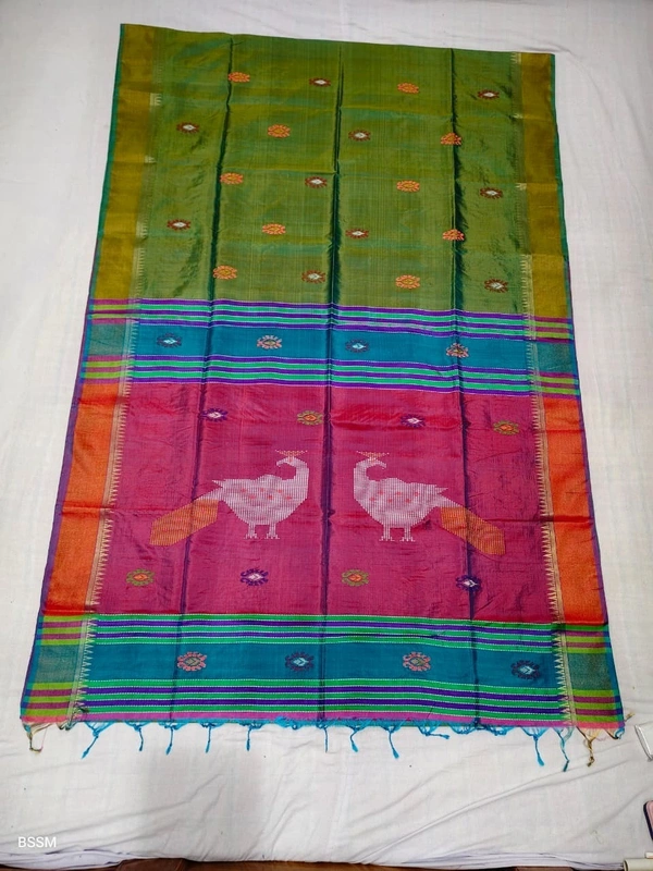 SKU1000 | Exclusive Indian Soft Bishnupuri Katan Silk Saree | Kolakhetra Saree | Premium Quality - Dry Wash Only, Yes