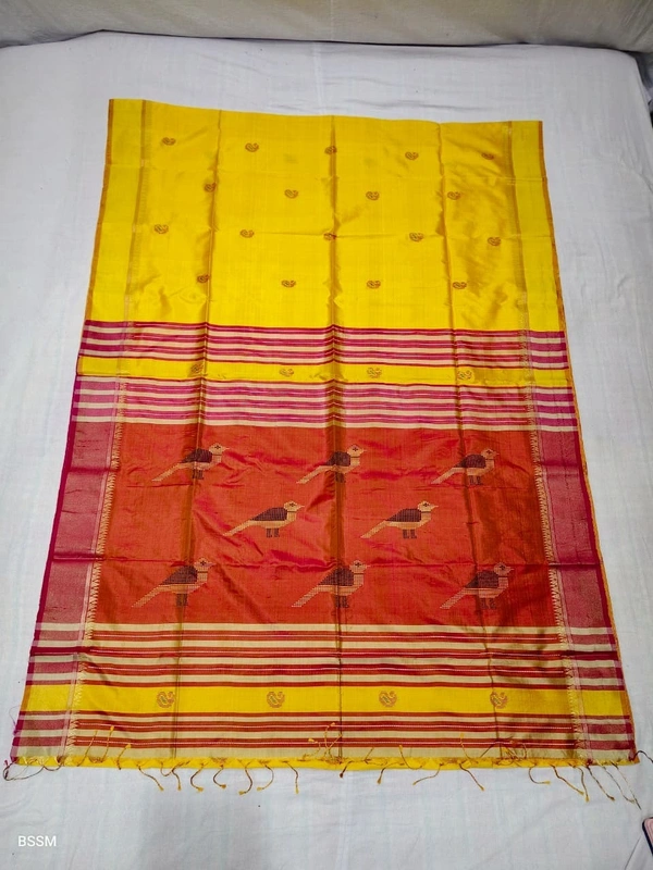 SKU1001 | Exclusive Indian Soft Bishnupuri Katan Silk Saree | Kolakhetra Saree | Premium Quality - Dry Wash Only, Yes