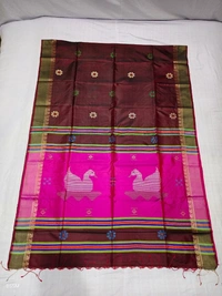 SKU1002 | Exclusive Indian Soft Bishnupuri Katan Silk Saree | Kolakhetra Saree | Premium Quality - Dry Wash Only, Yes